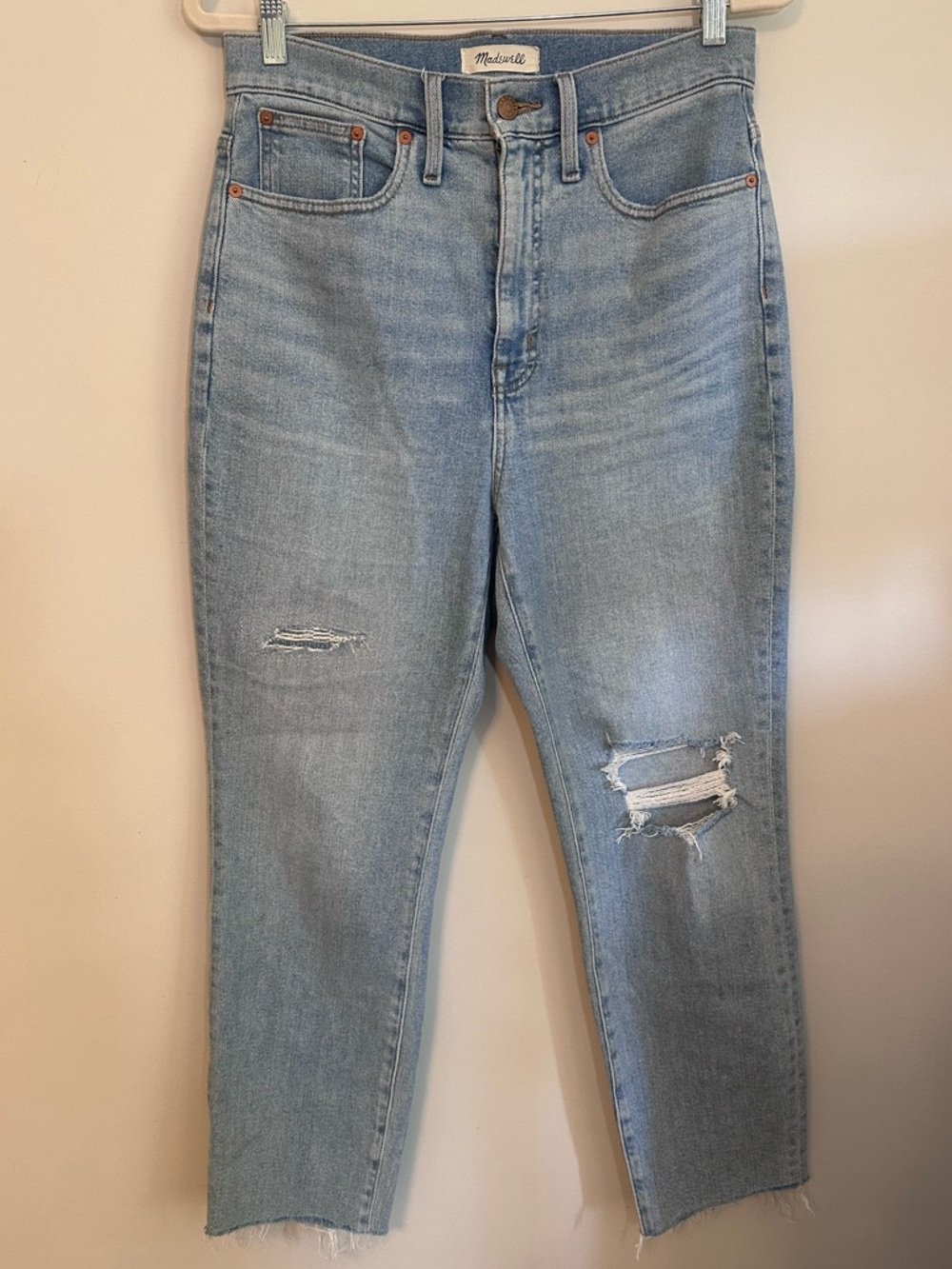 Madewell Womens Light Wash Ripped Distressed High-Rise Raw Hem Mom Jean Size 28